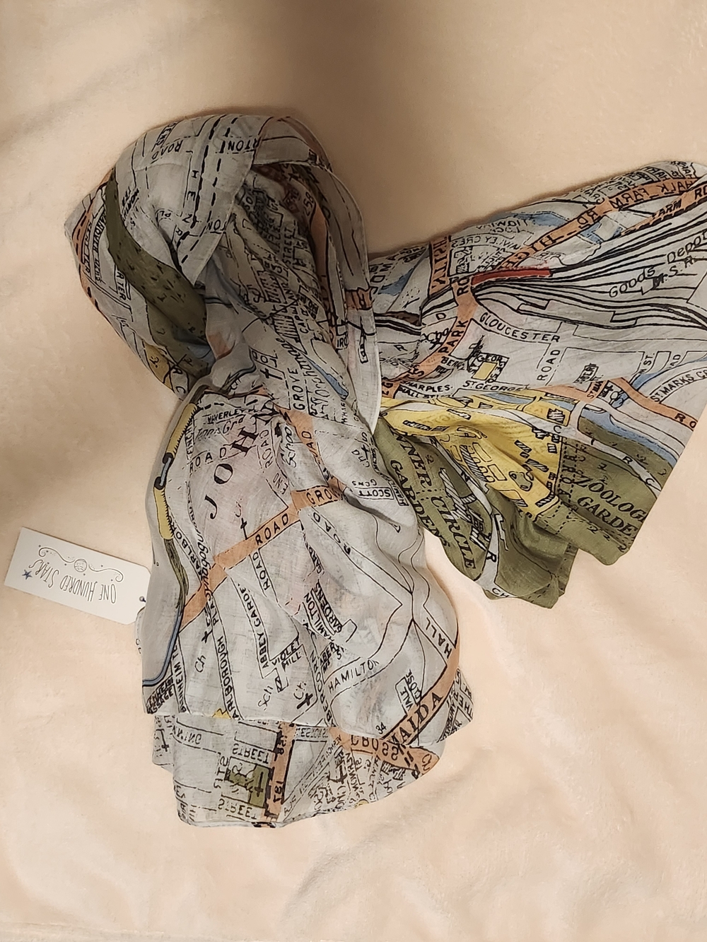 One Hundred Stars London Map Scarf Vintage Style Wrap - Picture 2 of 9